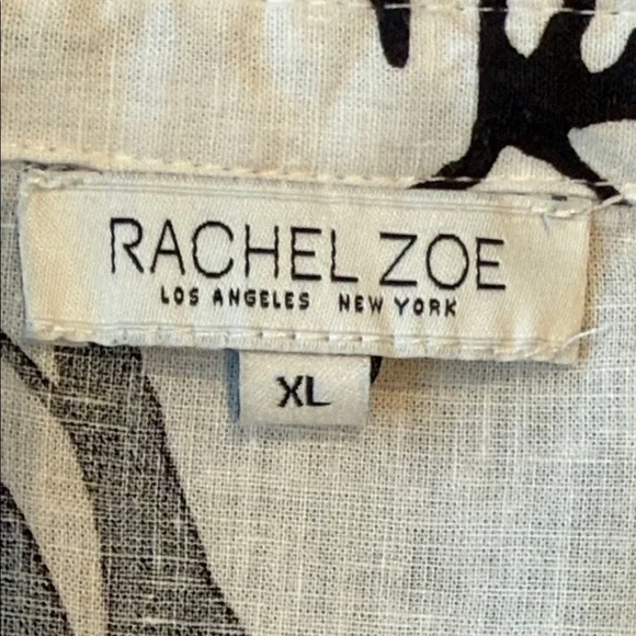 RACHEL ZOE Linen Blend Black & White Palm Leaf Print Tie Waist Top Size XL - Picture 9 of 13